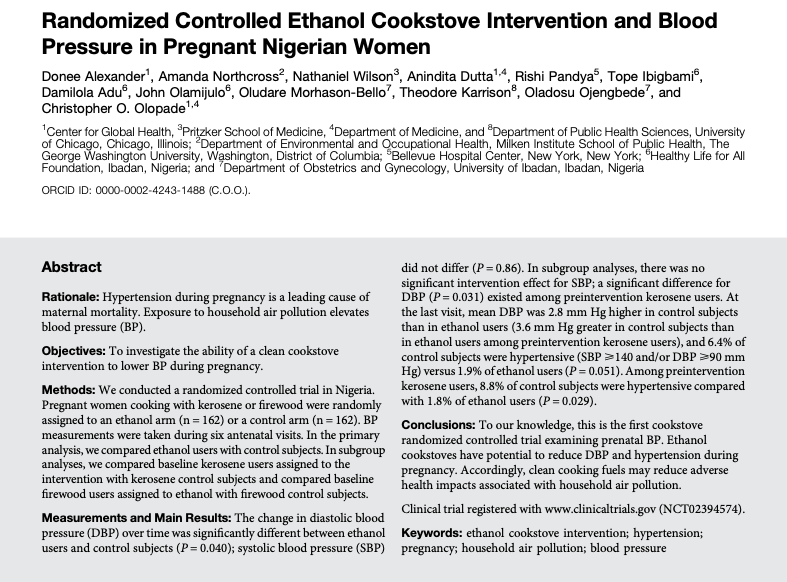 Randomized Controlled Ethanol Cookstove Intervention and Blood Pressure in Pregnant Nigerian Women